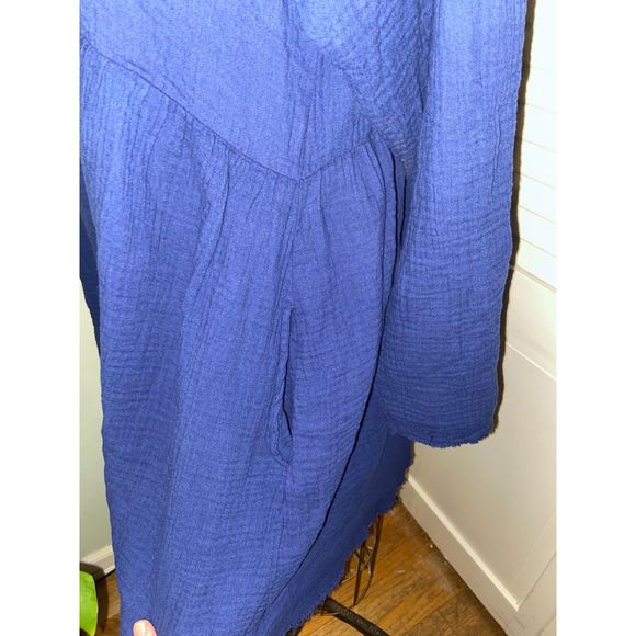 NWT Zenana Navy Blue Raw Edge Button-Up Babydoll Tunic - Large - Picture 3 of 7